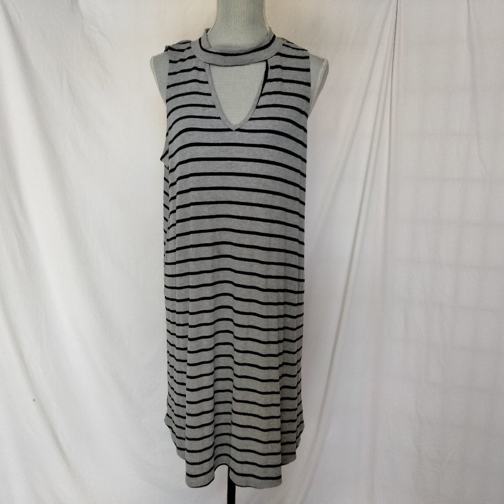 Dotted Striped Ribbed Knit Stretch Halter Sleeveless Swing midi dress 2X